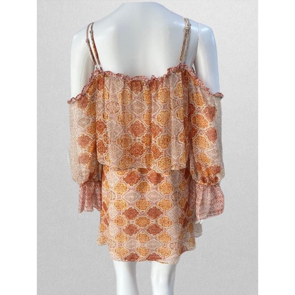 BCBGMAXAZARIA Red/Orange Mandala Cold Shoulder Dress - Picture 3 of 3